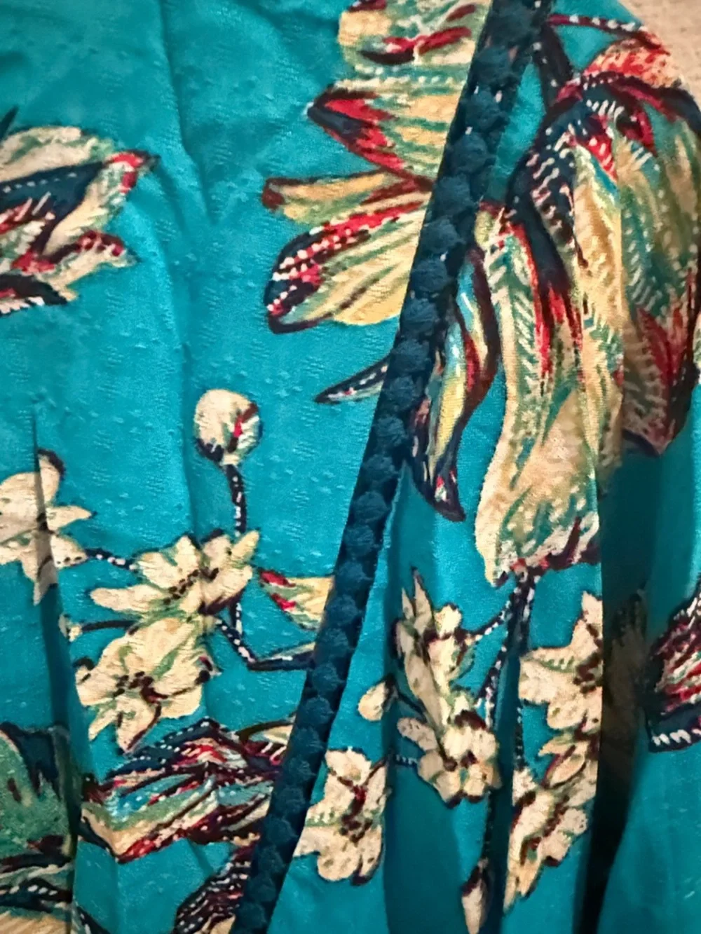Free People Teal Floral Tie-Front Top - Picture 4 of 4